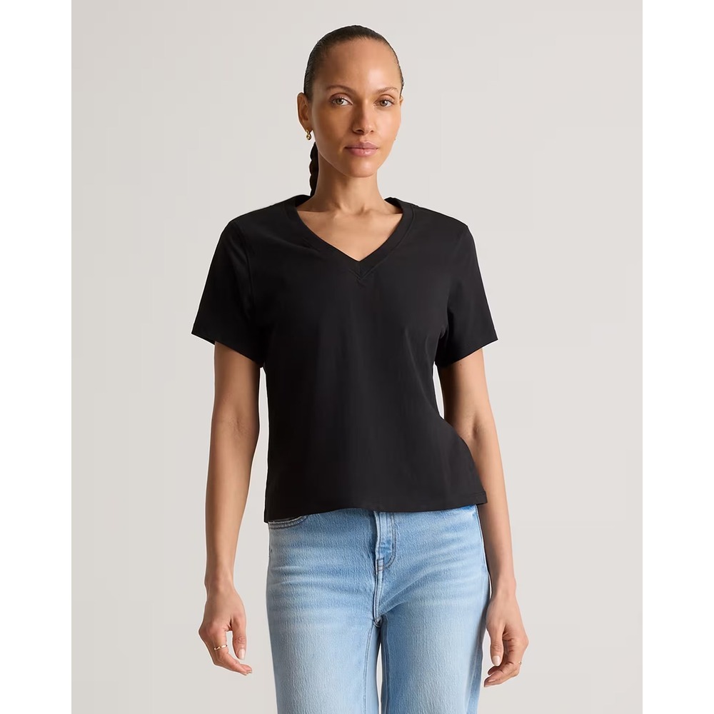 Quince 100% Organic Cotton Boxy V-Neck Tee Women Small True Black New With Tags